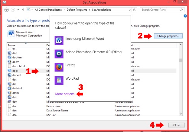 Change file association screen