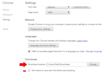 Chrome change download location