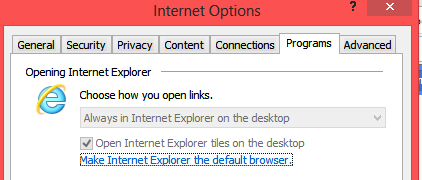 IE default browser set